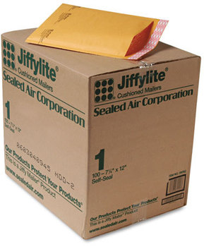 Sealed Air Jiffylite® Self-Seal Bubble Mailer,  Side Seam, #1, 7 1/4 x 12, Golden Brown, 100/Carton