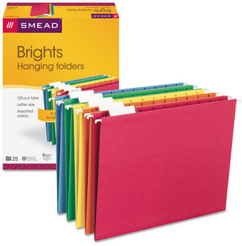 Smead™ Colored Hanging File Folders with 1/5 Cut Tabs Letter Size, 1/5-Cut Assorted Bright Colors, 25/Box