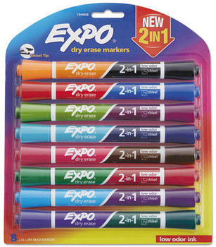 EXPO® 2-in-1 Dry Erase Markers,  16 Assorted Colors, Medium, 8/Pack