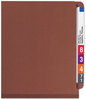 A Picture of product SMD-26865 Smead™ End Tab Pressboard Classification Folders With SafeSHIELD® Coated Fasteners Eight 3" Expansion, 3 Dividers, Letter Size, Red, 10/Box