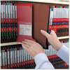 A Picture of product SMD-26865 Smead™ End Tab Pressboard Classification Folders With SafeSHIELD® Coated Fasteners Eight 3" Expansion, 3 Dividers, Letter Size, Red, 10/Box