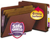 A Picture of product SMD-26865 Smead™ End Tab Pressboard Classification Folders With SafeSHIELD® Coated Fasteners Eight 3" Expansion, 3 Dividers, Letter Size, Red, 10/Box