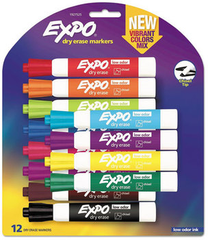 EXPO® Low Odor Dry Erase Vibrant Color Markers,  Assorted Colors, Medium, 12/Set