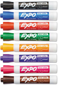 EXPO® Low-Odor Dry-Erase Marker,  Chisel Tip, Assorted, 8/Set