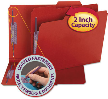 Smead™ Colored Pressboard Fastener Folders with SafeSHIELD® Coated Fasteners 2" Expansion, 2 Letter Size, Bright Red, 25/Box