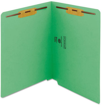 Smead™ Heavyweight Colored End Tab Fastener Folders 0.75" Expansion, 2 Fasteners, Letter Size, Green Exterior, 50/Box