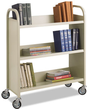 Safco® Steel Book Cart Single-Sided Metal, 3 Shelves, 300 lb Capacity, 36" x 14.5" 43.5", Sand