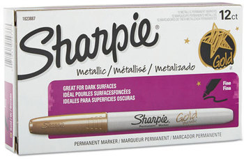 Sharpie® Metallic Fine Point Permanent Markers, Fine Bullet Tip, Gold, Dozen