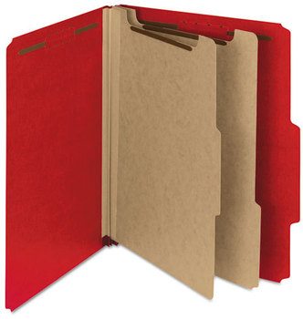 Smead™ 100% Recycled Pressboard Classification Folders 2" Expansion, 2 Dividers, 6 Fasteners, Letter Size, Bright Red, 10/Box