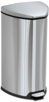 Safco® Step-On Receptacle,  Triangular, Stainless Steel, 7gal, Chrome/Black