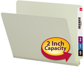 Smead™ Extra-Heavy Recycled Pressboard End Tab Folders Straight Tabs, Letter Size, 2" Expansion, Gray-Green, 25/Box