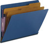 A Picture of product SMD-26784 Smead™ End Tab Colored Pressboard Classification Folders with SafeSHIELD® Coated Fasteners Six 2" Expansion, 2 Dividers, Letter Size, Dark Blue, 10/Box