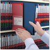 A Picture of product SMD-26784 Smead™ End Tab Colored Pressboard Classification Folders with SafeSHIELD® Coated Fasteners Six 2" Expansion, 2 Dividers, Letter Size, Dark Blue, 10/Box