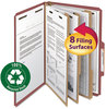 A Picture of product SMD-19099 Smead™ 100% Recycled Pressboard Classification Folders 3" Expansion, 3 Dividers, 8 Fasteners, Legal Size, Red Exterior, 10/Box