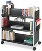 A Picture of product SAF-5335BL Safco® Scoot™ Book Cart Double-Sided Metal, 6 Shelves, 1 Bin, 41.25" x 17.75" Black