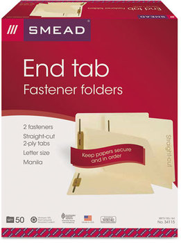 Smead™ Manila End Tab Fastener Folders with Reinforced Tabs Straight 11-pt 2 Fasteners, Letter Size, Exterior, 50/Box