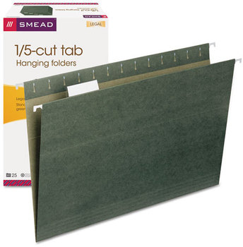 Smead™ Hanging Folders Legal Size, 1/5-Cut Tabs, Standard Green, 25/Box