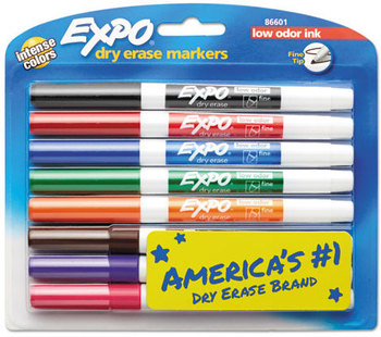 EXPO® Low-Odor Dry-Erase Marker,  Fine Point, Assorted, 8/Set