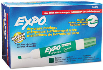 EXPO® Low-Odor Dry-Erase Marker,  Chisel Tip, Green, Dozen