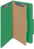 A Picture of product SMD-18733 Smead™ Four-Section Colored Pressboard Top Tab Classification Folders with SafeSHIELD® Coated Fasteners Four 1 Divider, Legal Size, Green, 10/Box