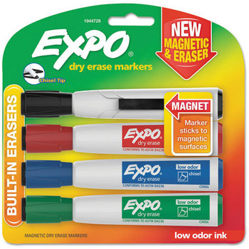 EXPO® Magnetic Dry Erase Marker,  Chisel Tip, Assorted, 4/Pack