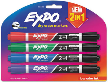 EXPO® 2-in-1 Dry Erase Markers,  8 Assorted Colors, Medium, 4/Pack
