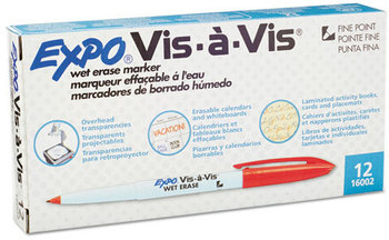 EXPO® Vis-à-Vis® Wet Erase Marker,  Fine Point, Red, Dozen