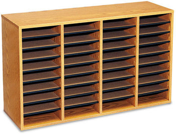 Safco® Adjustable Compartment Wood Literature Organizers,  36 Sections, 39 1/4 x 11 3/4 x 24, Medium Oak