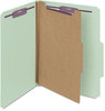 A Picture of product SMD-13776 Smead™ Pressboard Classification Folders with SafeSHIELD® Coated Fasteners Four 2/5-Cut Tabs, 1 Divider, Letter Size, Gray-Green, 10/Box