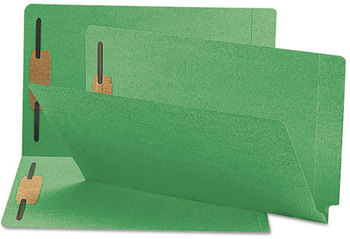Smead™ Heavyweight Colored End Tab Fastener Folders 0.75" Expansion, 2 Fasteners, Legal Size, Green Exterior, 50/Box
