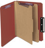 A Picture of product SMD-14230 Smead™ Pressboard Classification Folders with SafeSHIELD® Coated Fasteners Six 1/3-Cut Tabs, 2 Dividers, Letter Size, Red, 10/Box