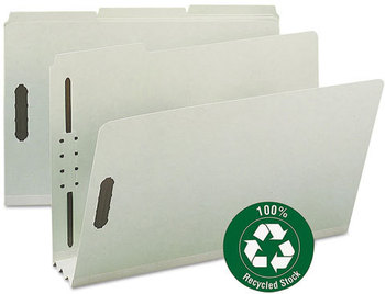Smead™ 100% Recycled Pressboard Fastener Folders 3" Expansion, 2 Fasteners, Legal Size, Gray-Green Exterior, 25/Box