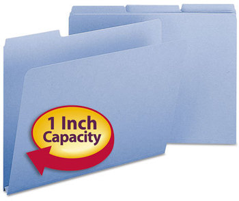 Smead™ Expanding Recycled Heavy Pressboard Folders 1/3-Cut Tabs: Assorted, Letter Size, 1" Expansion, Blue, 25/Box