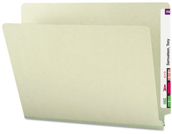 Smead™ Extra-Heavy Recycled Pressboard End Tab Folders Straight Tabs, Letter Size, 1" Expansion, Gray-Green, 25/Box
