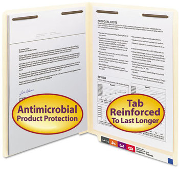 Smead™ Manila Reinforced End Tab Fastener Folders with Antimicrobial Product Protection 0.75" Expansion, 2 Fasteners, Letter Size, 50/Box