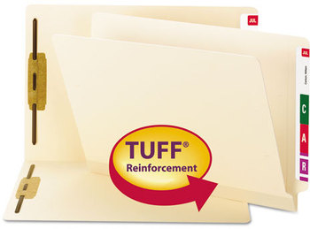 Smead™ TUFF® Laminated Fastener Folders with Reinforced Tab 0.75" Expansion, 2 Fasteners, Letter Size, Manila Exterior, 50/Box