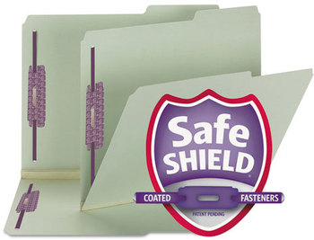 Smead™ Expanding Recycled Pressboard Fastener Folders with SafeSHIELD® Coated Fasteners Two 2/5-Cut: Right, 2" Expansion, Letter Size, Gray-Green, 25/Box