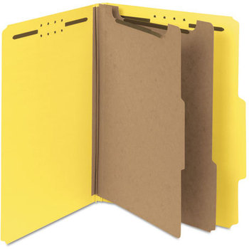 Smead™ 100% Recycled Pressboard Classification Folders 2" Expansion, 2 Dividers, 6 Fasteners, Letter Size, Yellow Exterior, 10/Box