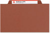 A Picture of product SMD-19092 Smead™ Pressboard Classification Folders with SafeSHIELD® Coated Fasteners Eight 2/5-Cut Tabs, 3 Dividers, Legal Size, Red, 10/Box