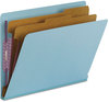 A Picture of product SMD-26781 Smead™ End Tab Colored Pressboard Classification Folders with SafeSHIELD® Coated Fasteners Six 2" Expansion, 2 Dividers, Letter Size, Blue, 10/Box