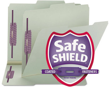 Smead™ Expanding Recycled Pressboard Fastener Folders with SafeSHIELD® Coated Fasteners Two 2/5-Cut: R of C, 1" Expansion, Letter Size, Gray-Green, 25/Box