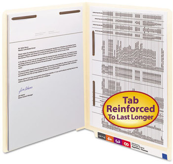Smead™ Manila End Tab Fastener Folders with Reinforced Tabs Straight 11-pt 2 Fasteners: Top/Side, Letter Size, 50/Box