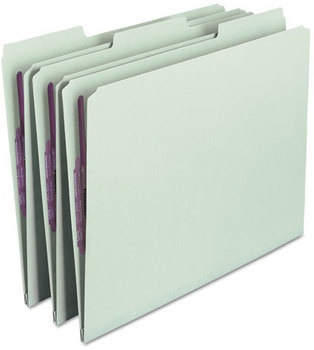 Smead™ Expanding Recycled Pressboard Fastener Folders with SafeSHIELD® Coated Fasteners 1/3-Cut Tabs, Two 1" Expansion, Letter Size, Gray-Green, 25/Box