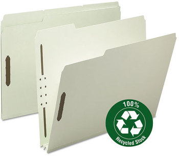 Smead™ 100% Recycled Pressboard Fastener Folders 2" Expansion, 2 Fasteners, Letter Size, Gray-Green Exterior, 25/Box