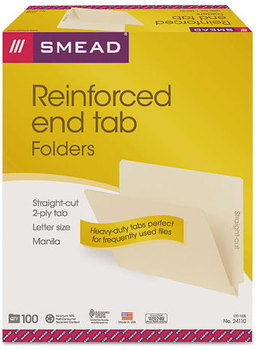 Smead™ Heavyweight Manila End Tab Folders 9.5" High Front, Straight Tabs, Letter Size, 0.75" Expansion, 100/Box