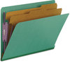 A Picture of product SMD-26785 Smead™ End Tab Colored Pressboard Classification Folders with SafeSHIELD® Coated Fasteners Six 2" Expansion, 2 Dividers, Letter Size, Green, 10/Box