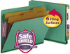 A Picture of product SMD-26785 Smead™ End Tab Colored Pressboard Classification Folders with SafeSHIELD® Coated Fasteners Six 2" Expansion, 2 Dividers, Letter Size, Green, 10/Box