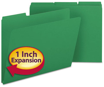 Smead™ Expanding Recycled Heavy Pressboard Folders 1/3-Cut Tabs: Assorted, Letter Size, 1" Expansion, Green, 25/Box