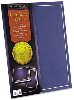 Southworth® Certificate Jacket,  Navy w/Gold Border, 88 lbs., 9-1/2 x 12, 5/Pack