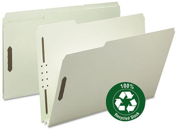 Smead™ 100% Recycled Pressboard Fastener Folders 2" Expansion, 2 Fasteners, Legal Size, Gray-Green Exterior, 25/Box